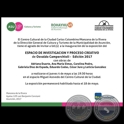 Espacio de Investigacin y Proceso Creativo de Osvaldo Camperchioli - Edicin 2017 - Jueves, 4 de Mayo de 2017